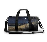Black Cat in The Field at Night Travel Gym Bag - Bolsa de lona cilíndrica para mujer y hombre, bolsa de deporte con correa para el hombro