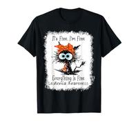 Black Cat It's Fine I'm Fine Leucemia Conciencia blanqueada Camiseta