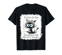 Black Cat It's Fine I'm Fine Parkinson & # 8217s Awareness Bleached Camiseta