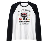 Black Cat It's Fine, I'm Fine Teacher Funny Back to School Camiseta Manga Raglan