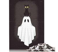 Black Cat On Ghost Halloween Illustration Puzzle Imposible,desafío para Adultos Juego Educativo 1000 Piezas Obra De Arte De Juego De para Adultos Y Niños Mayores De 12 Años 1000pcs (75x50cm)