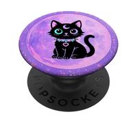 Black Cat Pink Witchy Cat Kawaii Pastel Goth Cat Moon Purple PopSockets PopGrip Adhesivo