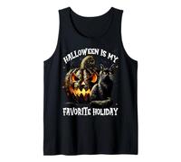 Black Cat Pumpkin and Bats Halloween Is My Favorite Holiday Camiseta sin Mangas
