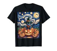 Black Cat Pumpkin Witch Halloween Van Gogh Style Art Camiseta