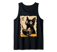 Black Cat Ramen Japanese Kawaii Anime Cat Ramen Camiseta sin Mangas