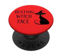 Black Cat Resting Witch Face Halloween Witch Cat Witchy Cat PopSockets PopGrip Adhesivo