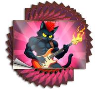 Black Cat Rock Star: Flaming Guitar Hero Positive - Calcomanía de vinilo extraíble con tatuaje de agua (6 x 9 cm)