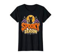Black Cat Spooky Season Halloween Luna Mujeres Niña Bruja Camiseta gráfica económica, Mujer, Negro, L