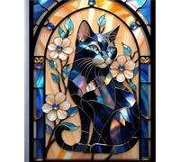 BLACK CAT *Stained Glass Jewel Art Design Print* COMPOSITION NOTEBOOK Travel Journal Diary Guest Book-Exotic Animal Feline Kitten Kitty Pet Lover ... School Ivy League University Student Teacher