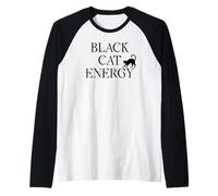 Black Cat Witch Energy Black Cat Halloween Cute Witchy Cat Camiseta Manga Raglan