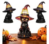 Black Cat Witch Hat Lamp Halloween Decor,Gothic Stained Glass Witch Black Cat Table Lamp,Gothic Witchs Hat Night Light,Halloween Witchs Hats Night Light Decor,for Bedroom Bookshelf，Acrylic