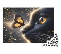 Black Cat with Butterfly Puzzle 1000 Piezas Adultos Y Ni?os Difícil Entrenamiento De Concentración Noche En Familia Cartón Premium 38x26cm/1000pcs