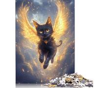 Black Cat with Golden Wings Black Cat Poster Puzzles Imposible,desafío para Adultos Juego Educativo 1000 Piezas Obra De Arte De Juego De para Adultos Y Niños A Partir De 12 Años 1000pcs (75x50cm)