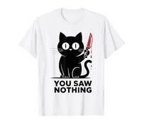 Black Cat with Knife You Saw Nothing Cats Lover Camiseta