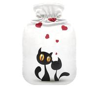 Black Cats in Love - Bolsa de agua caliente y funda suave y cálida para cama de invierno, cuello y hombros, 2 L