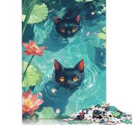 Black Cats in Water Lilies Puzzles Imposible,desafío for Adults Juego Educativo 1000 Piezas Obra De Arte De Juego De para Adultos Y Niños Mayores De 12 Años 1000pcs (75x50cm)
