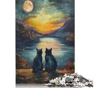 Black Cats Van Gogh Moon Puzzles Imposible,desafío para Adultos Entretenimiento Creativo 1000 Piezas Obra De Arte De Juego De para Adultos Y Niños A Partir De 12 Años 500pcs (52x38cm)