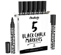 Black Chalk Pens - Liquid Dry Erase Marker Pens for Bistro, Chalkboards Signs, Windows, Blackboard, Glass - 6mm Reversible Tip (Pack of 5)