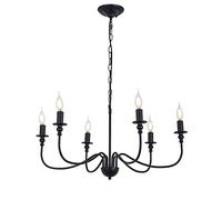 Black Chandelier Industrial Candle Pendant Light 6-Lights Farmhouse Hanging Chandeliers, Retro Suspended Lighting Fixtures for Dining Living Room Bedroom Island Lamps