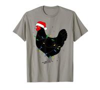 Black Chicken Christmas Lights Santa Hat Funny Holiday Farm Camiseta