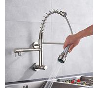 Black/Chrome Brass Kitchen Faucet Single Cold Water Vessel Sink Tap Spring Dual Swivel Spouts Bathroom Faucets Wall Mounted Tap Brushed Nickle Heavy Duty