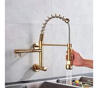 Black/Chrome Brass Kitchen Faucet Single Cold Water Vessel Sink Tap Spring Dual Swivel Spouts Bathroom Faucets Wall Mounted Tap Gold Polish Heavy Duty