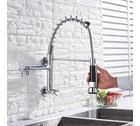 Black/Chrome Brass Kitchen Faucet Single Cold Water Vessel Sink Tap Spring Dual Swivel Spouts Bathroom Faucets Wall Mounted Tap Chrome Polish Heavy Duty