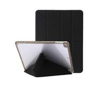 (Black) Compatible for Air (2013) / Air 2 / 9.7-inch (2017/2018) Leather & Clear Acrylic Origami Tri-fold Stand Tablet Case