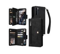(Black) Compatible with OnePlus Nord Case PU Leather Magnetic Flip Zipper Card Holder Wallet Cover