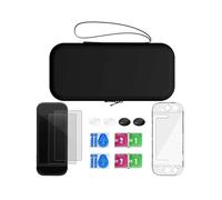 (Black) Console Protective Kit Lightweight Travel Storage Bag Reinforced Shell Cover Sleeve Toughened Film Thumb Grips for NSW2 White