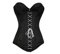 Black Corset Basque White Lace Front Brocade Gothic Burlesque Costume Overbust