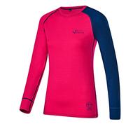 Black Crevice Camiseta de Manga Larga para Mujer de Lana Merino, Rosa/Azul Acero, 44