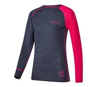 Black Crevice Camiseta de Manga Larga para Mujer de Lana Merino, Gris Antracita y Rosa, 38