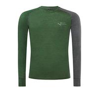 Black Crevice Camiseta Interior de Lana Merino de Manga Larga para Hombre, Verde/Gris, XL