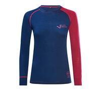 Black Crevice Camiseta Interior de Lana Merino de Manga Larga para Mujer, Azul/Rojo, 38