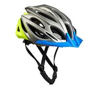 BLACK CREVICE Casco de Bicicleta para Adultos I Casco de MTB I Casco de Bicicleta I Casco de Bicicleta Unisex I Talla Ajustable (S/M (54-58cm), Plata/Amarillo/Azul)