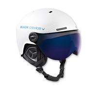 Black Crevice Casco de Esquí Gstaad, con Visera en Estilo Piloto, para Hombres y Mujeres, Casco de Ski de Policarbonato, Casco Transpirable, Talla Ajustable (S/M (54-57 cm), Carbono Blanco/Azul)