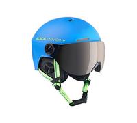 BLACK CREVICE Casco de esquí Gstaad I Casco de esquí con Visera I para Hombres y Mujeres I Casco de ski de policarbonato I Casco Transpirable I Talla Ajustable (Azul-Lime/Visor Silver, 51-53 cm)