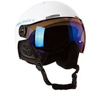 BLACK CREVICE Casco de esquí Gstaad I Casco de esquí con Visera I para Hombres y Mujeres I Casco de ski de policarbonato I Casco Transpirable I Talla Ajustable (Blanco/Azul, M/L)