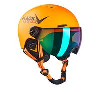 BLACK CREVICE Casco de esquí para niños Leogang I Casco esquí con viseraestilo piloto I Casco Snowboard para niños y niñas I Casco esquí Transpirable I Tamaño (52-54, Neón Naranja)