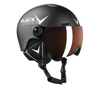 BLACK CREVICE Casco de esquí para niños Leogang I Casco esquí con viseraestilo piloto I Casco Snowboard para niños y niñas I (52-54, Negro Carbono Mate/Blanco)