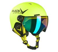 BLACK CREVICE Casco de esquí para niños Leogang I Casco esquí con viseraestilo piloto I Casco Snowboard para niños y niñas I Casco esquí Transpirable I Tamaño (48-52, Neón Amarillo)