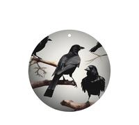 Black Crow Birds On A Branch - Juego de tarjetas ambientadoras redondas para coche, aroma a lavanda, 10/24 piezas