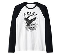 Black Crow F-Caw-F Funny Halloween Moon Gothic Adult Humor Camiseta Manga Raglan