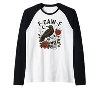 Black Crow F-Caw-F Funny Halloween Moon Gothic Adult Humor Camiseta Manga Raglan