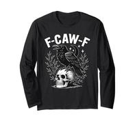 Black Crow F-Caw-F Funny Halloween Moon Gothic Adult Humor Manga Larga