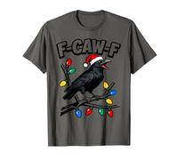 Black Crow F-Caw-F Funny Retro Christmas Lights Santa Hat Camiseta