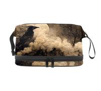 Black Crow in Dark Forest - Bolsa de cosméticos de doble capa para mujeres y niñas, neceser de viaje, bolsa organizadora de maquillaje con compartimento para brochas, multicolor, 27x15x14