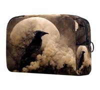 Black Crow in Dark Forest - Bolsa de cosméticos para mujer, neceser de viaje, bolsa organizadora de maquillaje grande con cremallera, multicolor, 18.5x7.5x13cm/7.3x3x5.1in, Neceser
