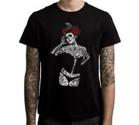 Black Crow Sugar Skull Girl Men's T-Shirt - Day of The Dead Tattoo Burlesque Black M
